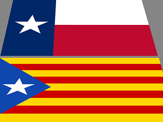 The Texas Flag and The Blue Star, the flag of Catalonia Independence, by Guillermo Romero. No endorsement.