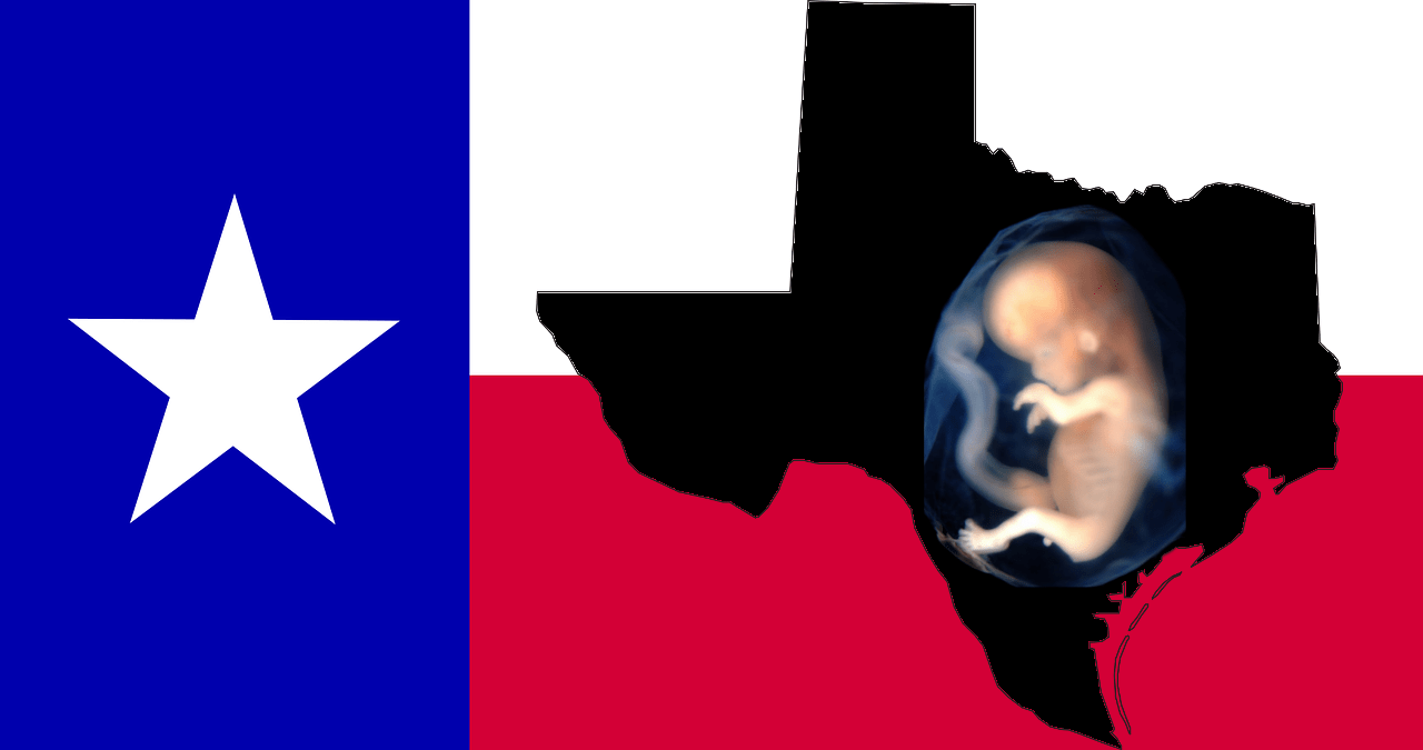 Texas flag, map and unborn Texan
